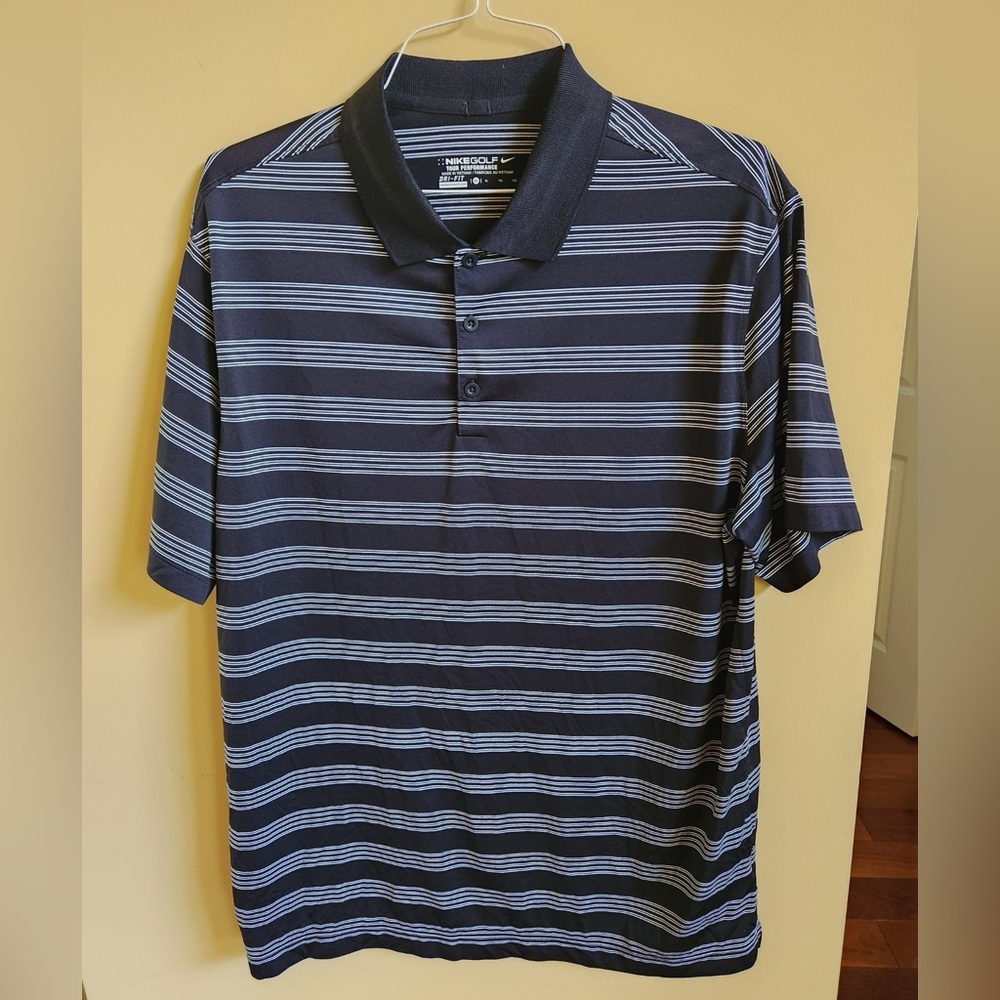 Nike Dri-Fit golf shirt, black with white stripes